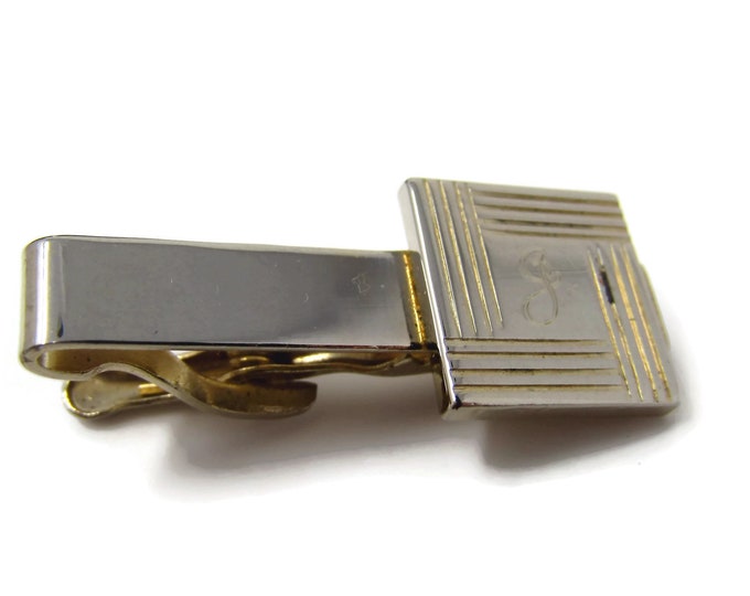 Vintage Tie Bar Clip: Letter G g Script Design Gold Tone