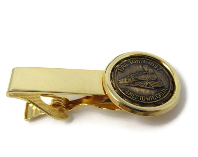 Rail Town Jamestown California Tie Clip Tie Bar: Vintage Gold Tone - Stand Out from the Crowd with Class