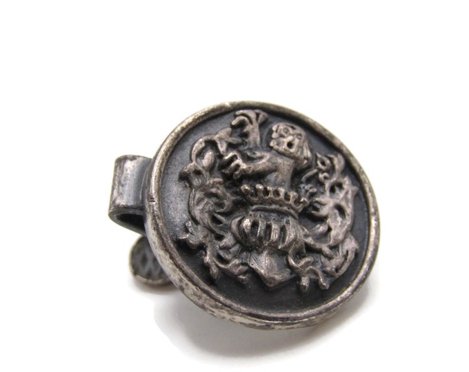 Fighting Lion Round Crest Tie Clip Tie Bar Men's Jewelry Silver Tone