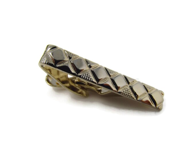 Vintage Tie Clip Tie Bar: Crossed Grooved Diamond Shapes Weave Design