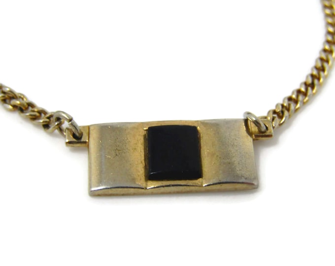 Onyx Medallion Tie Clip Men's Vintage Tie Bar Gold Tone