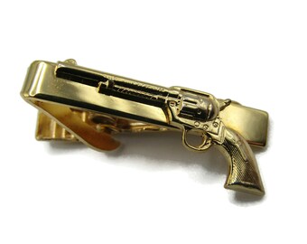 Gun Pistol Tie Bar Gold Tone Tie Clip Men's Jewelry