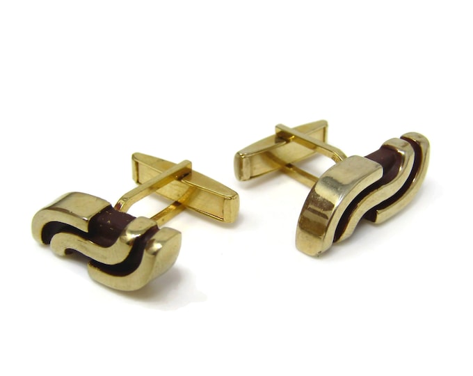 Wavy Art Cufflinks for Men Vintage Gold Tone Excellent Design Nice Quality