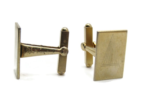 Etched Triangle Design Rectangle Cuff Links Men's Jewelry Gold Tone