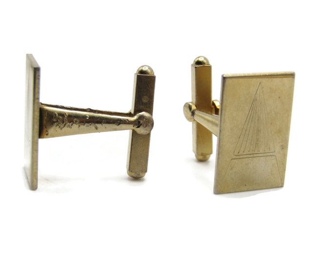 Etched Triangle Design Rectangle Cuff Links Men's Jewelry Gold Tone