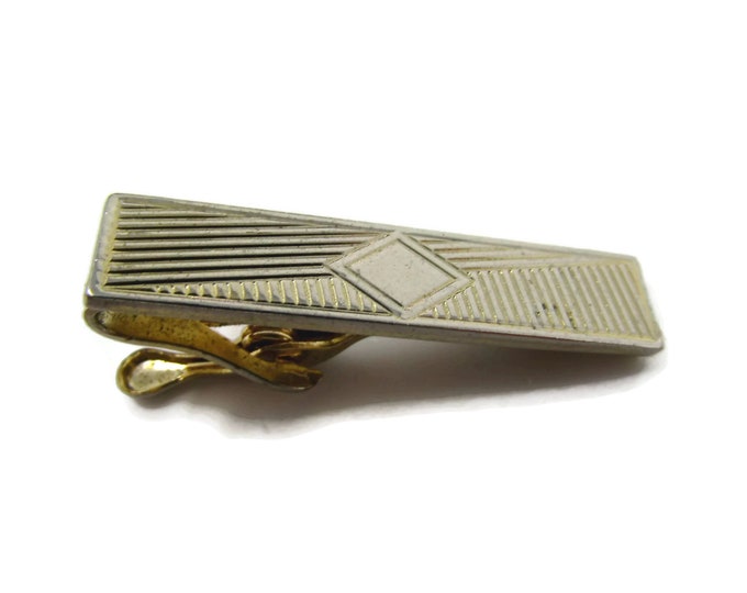 Vintage Tie Clip Tie Bar: Diamond Shape Center Grooved Designs