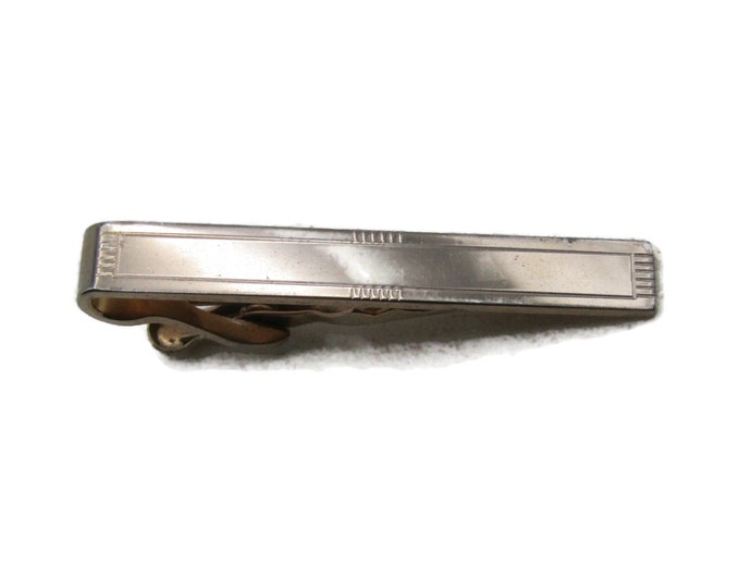 Thin Etched Line Design Tie Clip Modernist Tie Bar Men's Jewelry Gold Tone