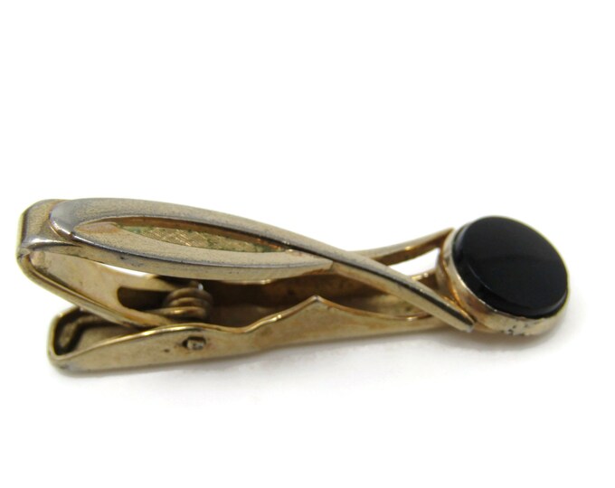 Twist Body Black Accent Tie Clip Bar Gold Tone Vintage Men's Jewelry Nice Design