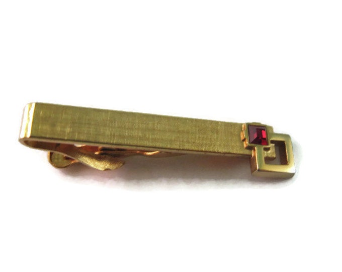 Vintage Men's Tie Bar Clip Jewelry: Gorgeous Red Jewel Modernist Gold Tone Design