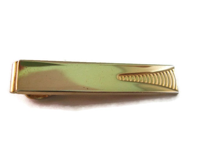 Vintage Men's Tie Bar Clip Jewelry: Gold Tone Modernist Ridge Etch Design