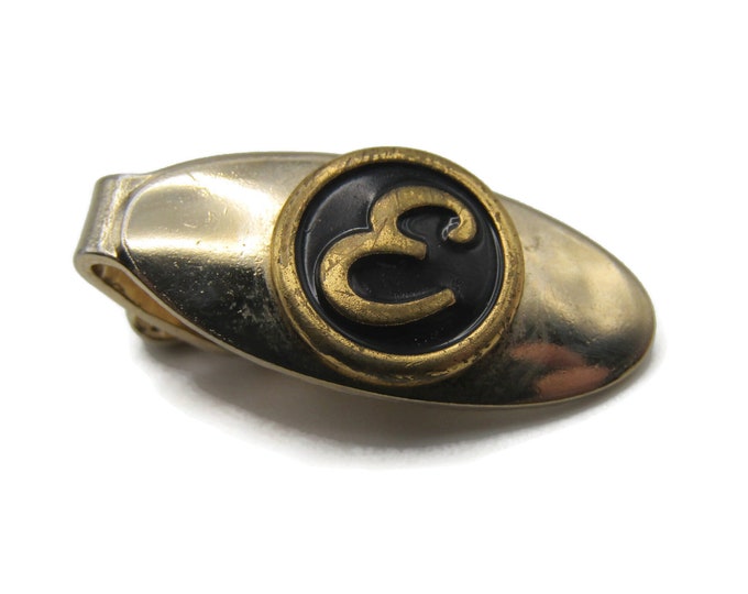 Letter E Monogram Rounded Oval Tie Bar Gold Tone Tie Clip Men's Jewelry