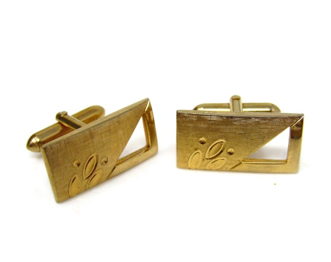 Plant Flower Cufflinks for Men Vintage Open Corner Design Gold Tone