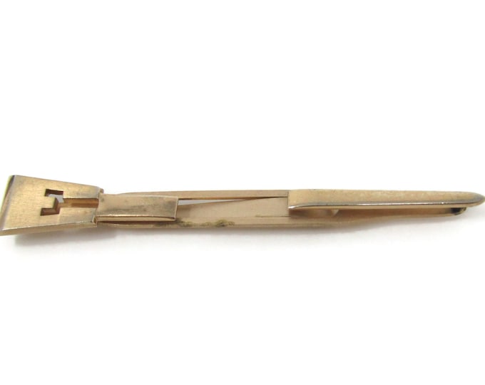 Letter E Initial Art Deco Sword Design Tie Clip Bar Gold Tone Vintage Men's Jewelry Nice Design