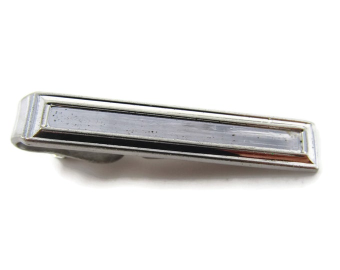 Vintage Tie Clip Tie Bar: Framed Silver Tone Design