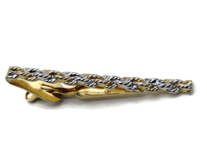 Silver & Gold Tone Twisted Chain Design Textured Tie Clip Tie Bar Men's Jewelry