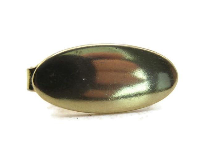 Oval Modernist Tie Clip Smooth Finish Gold Tone Tie Bar Men's Jewelry