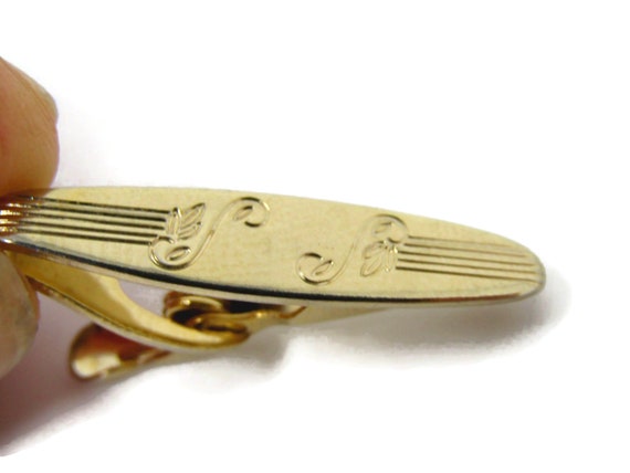 Cool Tie Bar Tie Clip Vintage Flower Etch Gold To… - image 3