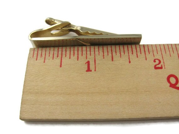 Vintage Tie Bar Clip: Grooved Lines Vertical & Ho… - image 4