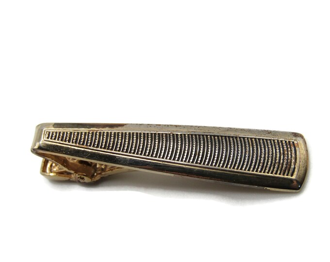 Textured Curved Line Etched Gold Tone Tappered Design Tie Bar Tie Clip Men's Jewelry