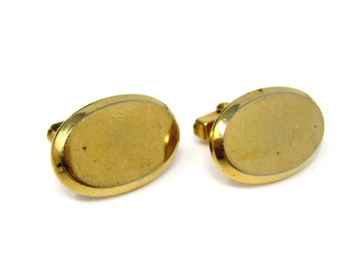Vintage Cufflinks for Men: Gold Tone Oval Beveled Edge Design