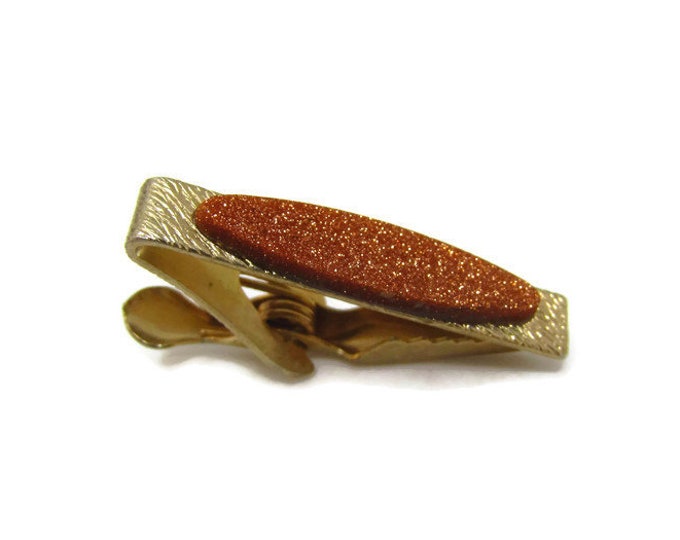 Vintage Tie Bar Tie Clip: Orange Sparkle Center Textured Body Nice Design Gold Tone