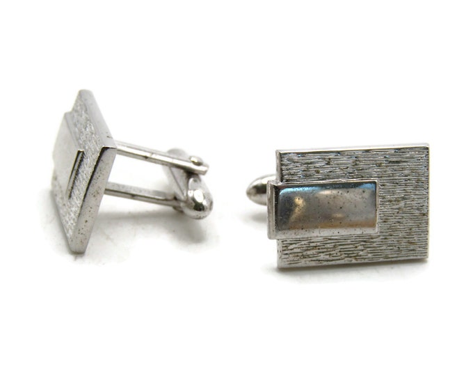 Overlapping Rectangles Smooth And Textured Cuff Links Men's Jewelry Silver Tone