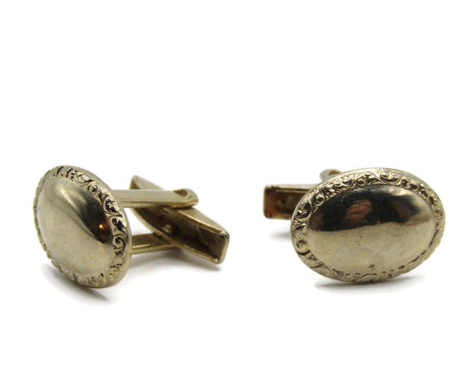 Oval Etched Edging Smooth Finish Gold Tone Cufflinks