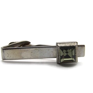 Green Rhinestone Inlay Silver Tone Tie Clip Tie Bar Men&#39;s Jewelry