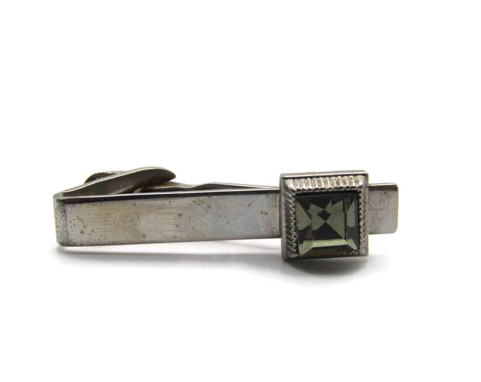 Green Rhinestone Inlay Silver Tone Tie Clip Tie Bar Men's Jewelry