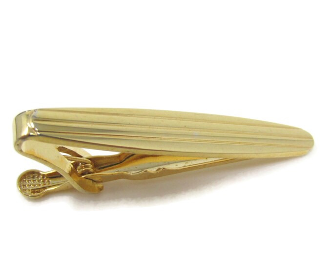 Rounded Border Horizontal Grooves Tie Clip Bar Gold Tone Vintage Men's Jewelry Nice Design