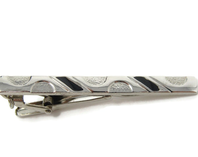 Modernist Black Marks & Circles Tie Clip Bar Silver Tone Vintage Men's Jewelry Nice Design