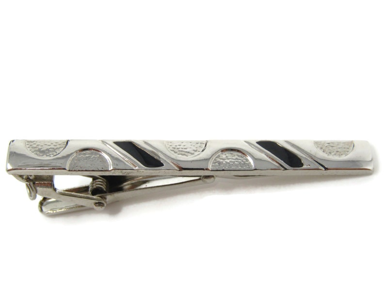 Modernist Black Marks /& Circles Tie Clip Bar Silver Tone Vintage Men/'s Jewelry Nice Design