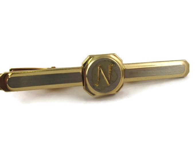 Vintage Tie Bar Clip: N Letter Initial (Obvious Glue Wear on Front)