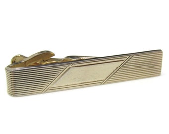 Vintage Gold Tone Tie Clip: Retro Groove Bar