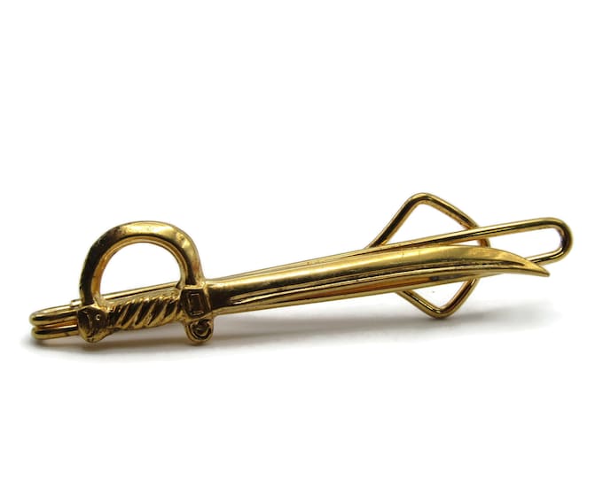 Gold Tone Sword Modernist Industrial Costume Tie Clip Tie Bar Men's Jewelry