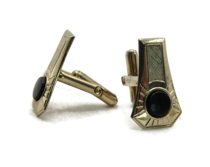 Decorative Shape Black Round Stone Inlay Cuff Links Gold Tone Men's Jewelry