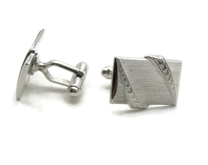 Vertical Line And Wrap-Over Design Cuff Links Men's Jewelry Silver Tone