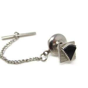 Black Triangle Art Deco Tie Pin Tack Silver Tone Vintage Men&#39;s Jewelry Nice Design