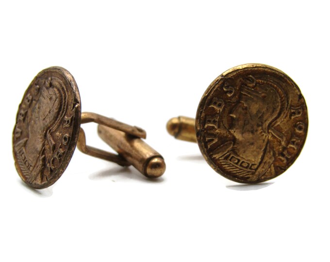 VRBS ROHH Lettered Round Coin Shape Cuff Links Men's Jewelry Gold Tone