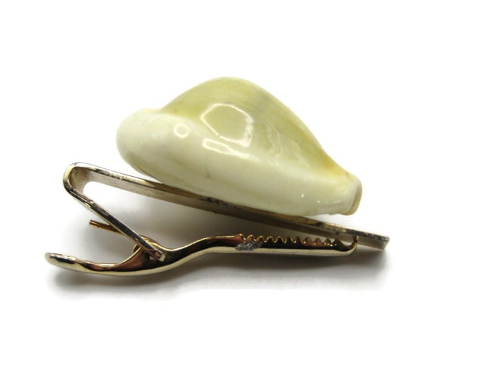 White Sea Shell Ocean Beach Theme Travel Gift Gold Tone Tie Bar Tie Clip Men's Jewelry