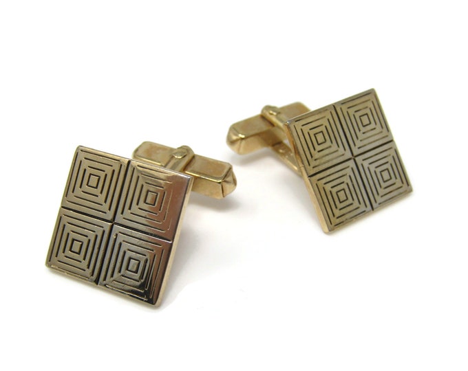 Concentric Squares Men's Cufflinks: Vintage Gold Tone - Stand Out from the Crowd with Class