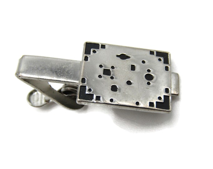 Silver and Black Abstract Square Design Silver Tone Tie Clip Tie Bar Men's Jewelry