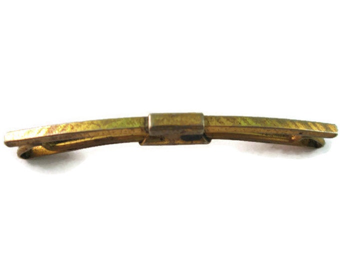 Vintage Men's Tie Collar Bar Clip Jewelry: Textured Grooved Gold Tone