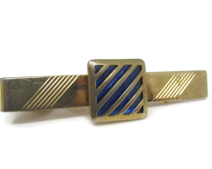 Beautiful Blue Center Tie Clip Tie Bar: Vintage Gold Tone - Stand Out from the Crowd with Class