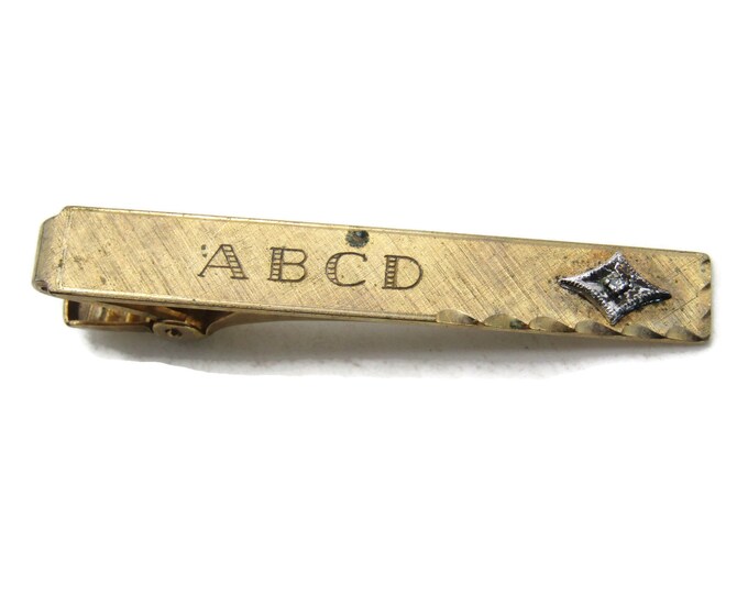 ABCD Lettered And Rhinestone Inlay Tie Clip Tie Bar Men's Jewelry Gold Tone
