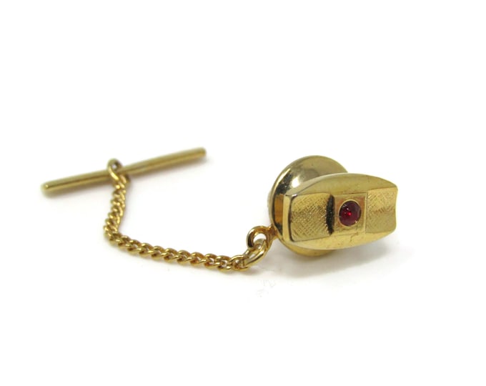 Red Jewel Tie Tack Pin Gold Tone Vintage Men's Jewelry