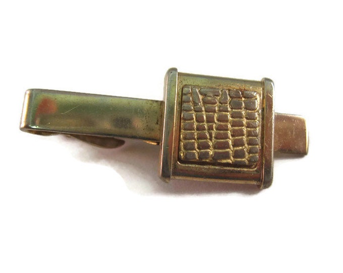 Vintage Men's Tie Bar Clip Jewelry: Alligator Texture Accent Gold Tone Design