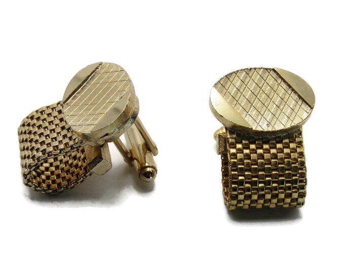 Textured Oval Chain Cuff Links Men's Jewelry Gold Tone