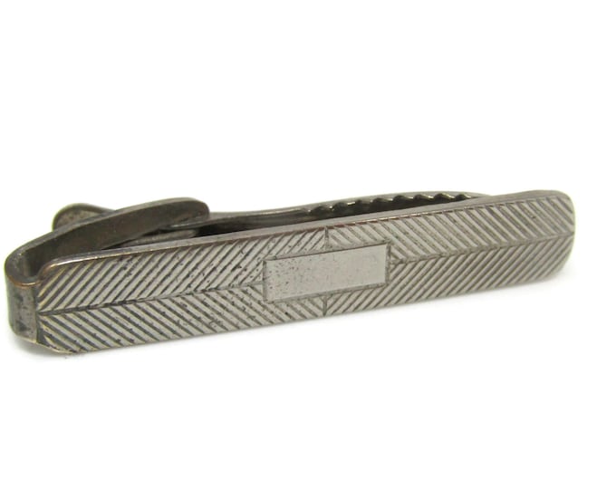 Grooves Diagonal Lines Tie Bar Clip Vintage Silver Tone Stand Out w/ Style Fit In with Class