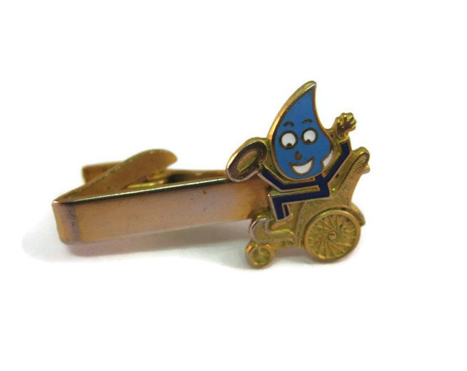Vintage Men's Tie Bar Clip Jewelry: Interesting Blue Drop of Water in Wheelchair Design